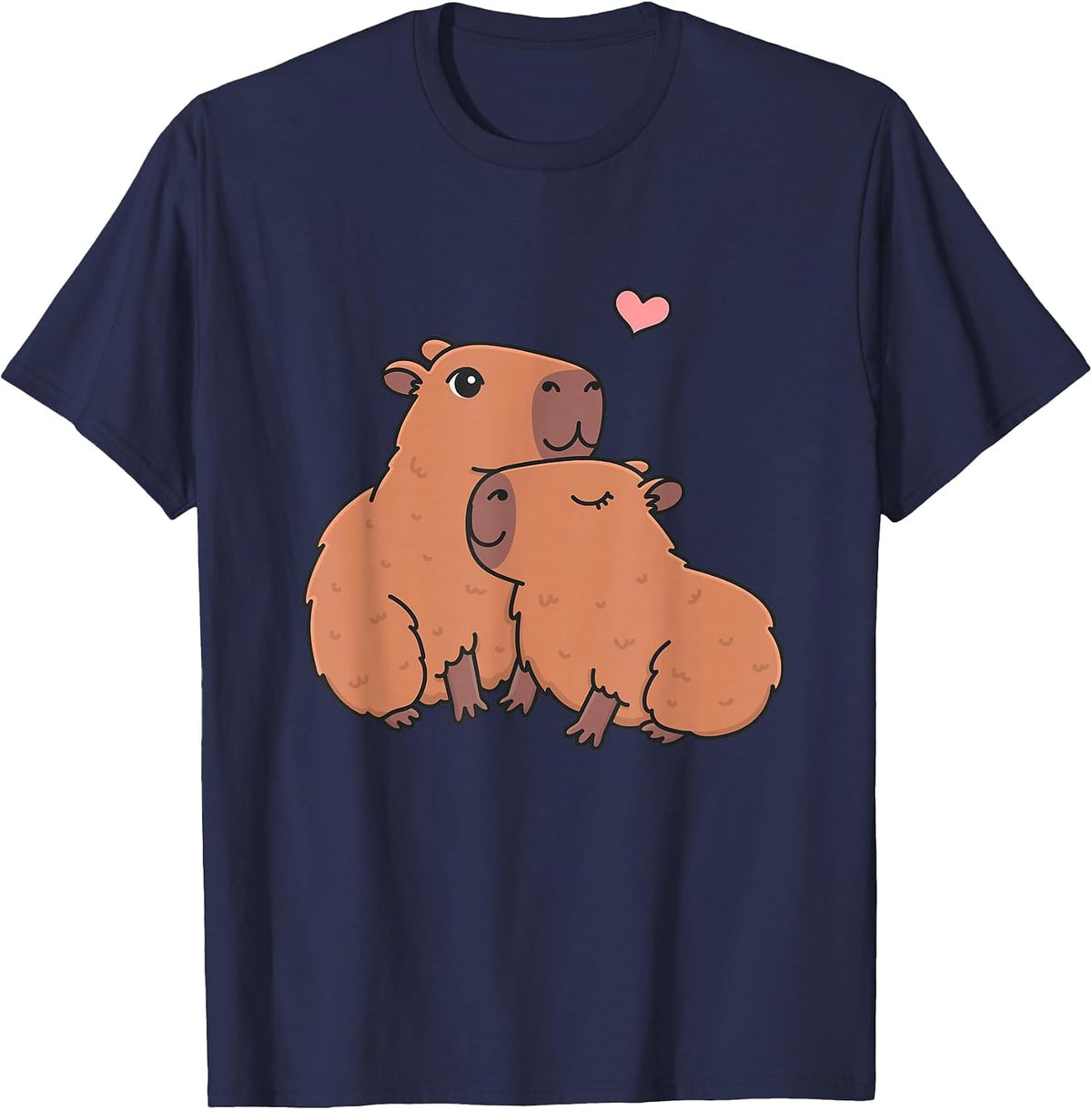 Love Heart Couple Capybara T-Shirt - Navy Blue