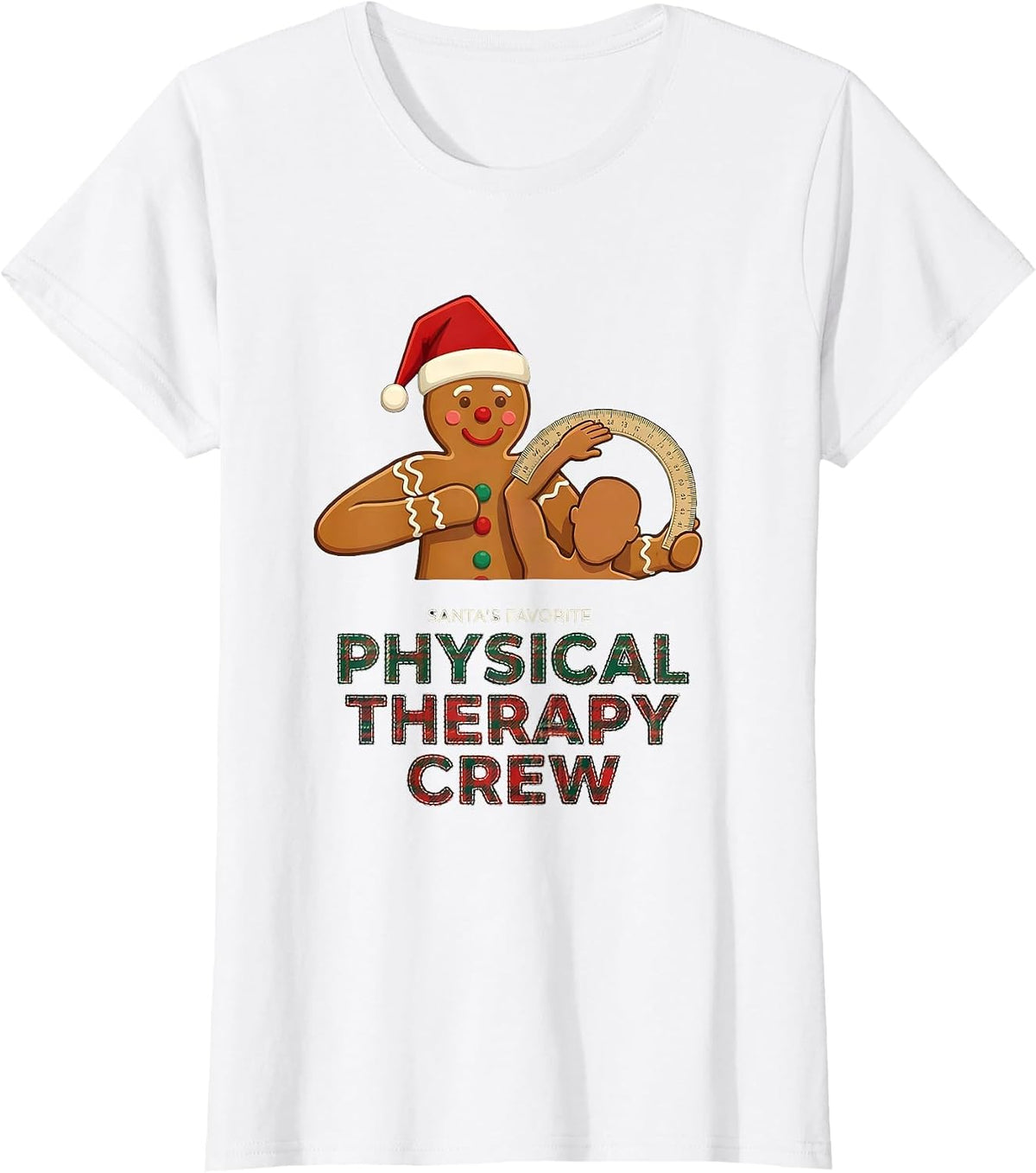 Women's Santa's Favorite Physical Therapy Crew Bold Holiday Crew T-Shirt - White