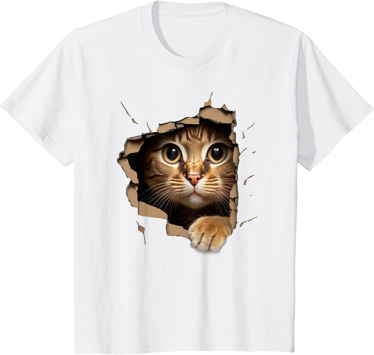 Cute Kitten Looks from Torn Fabric - Cats T-Shirt - White