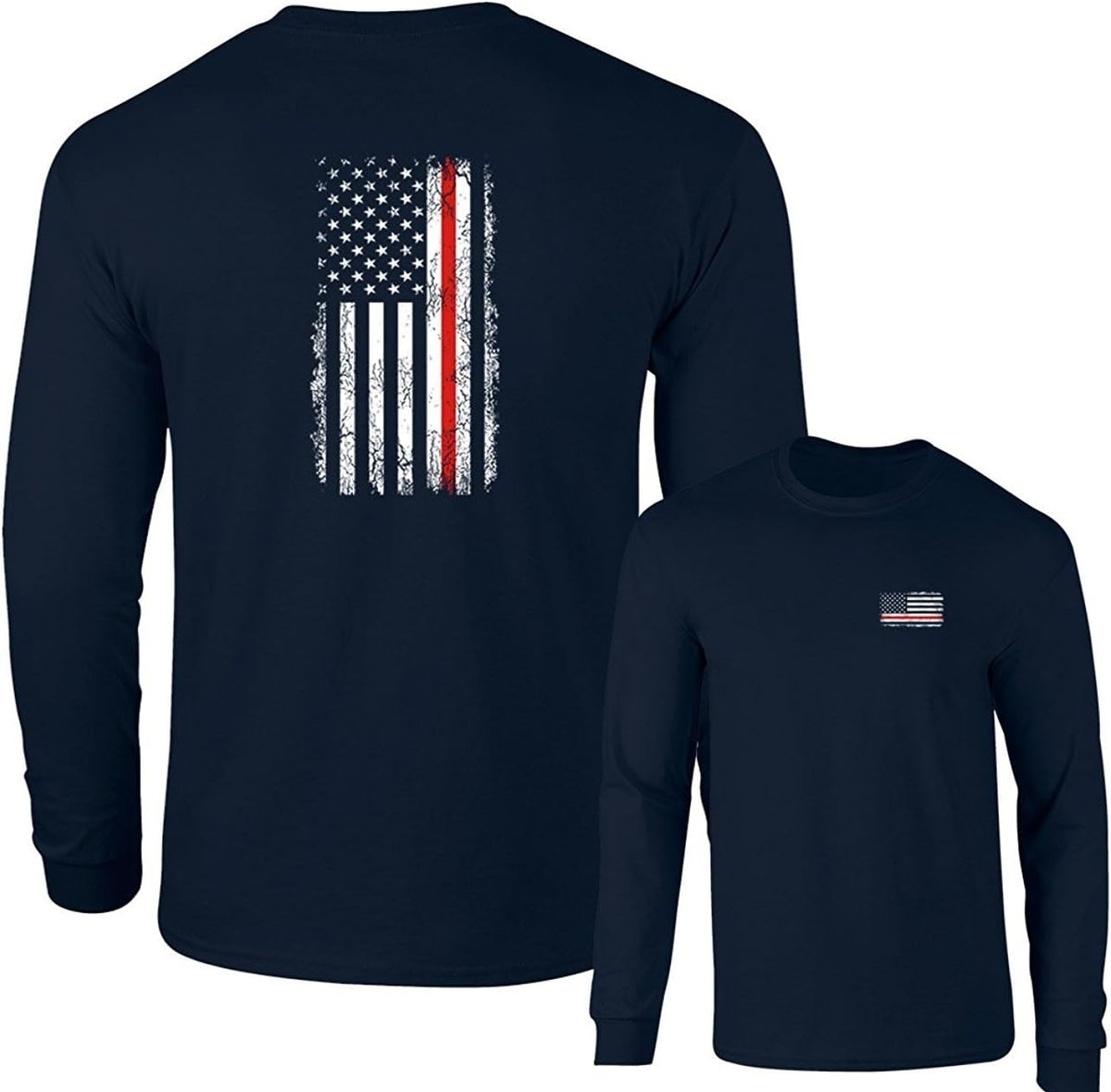 Thin RED LINE Firefighters USA Flag Long Sleeve T-Shirt F&B - Navy