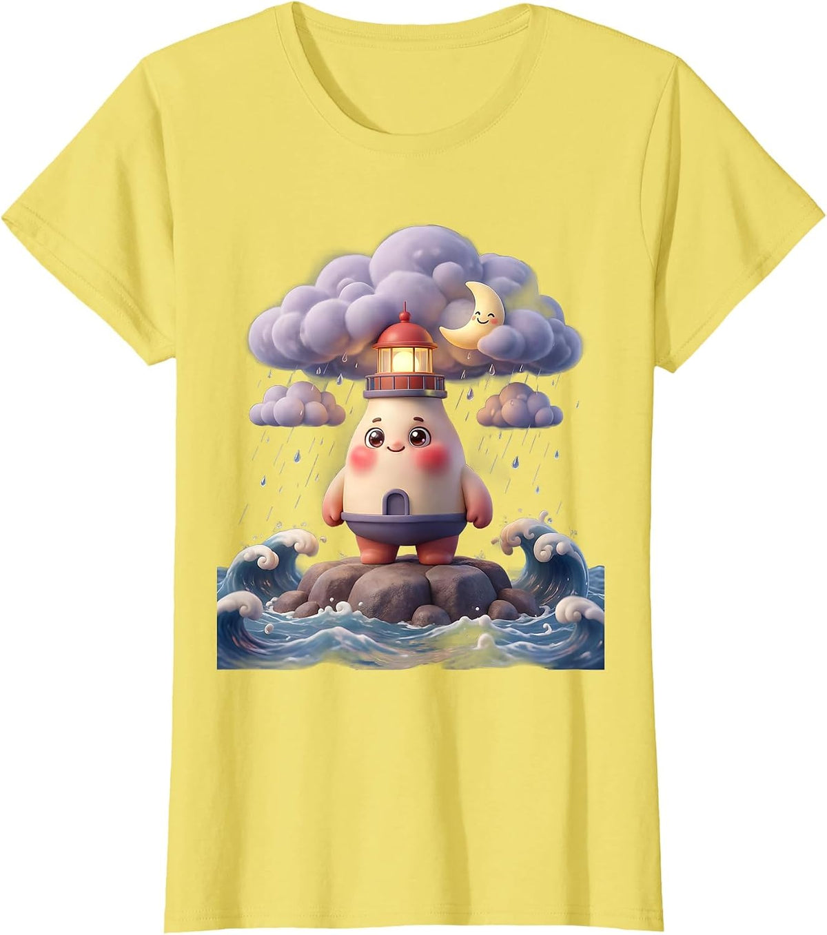 Women's Autism Awareness Lighthouse Stormy Sea Design T-Shirt - Lemon Yellow