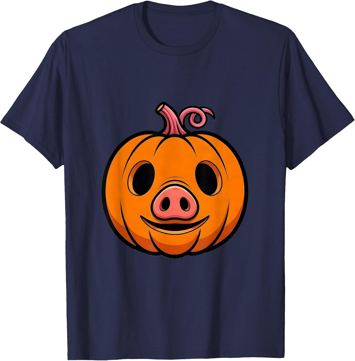 Pig Pumpkin Face Funny Halloween Costume Pig Lover T-Shirt - Navy Blue