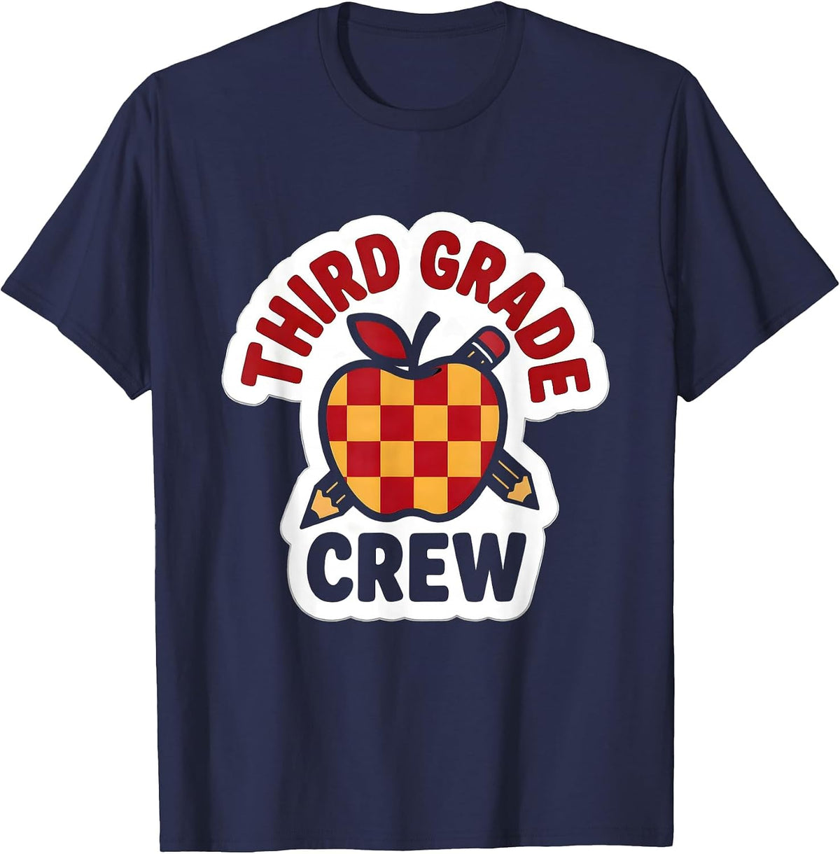 Men's Third Grade Crew Cute Teacher Pencil Apple Back To School T-Shirt - Navy Blue