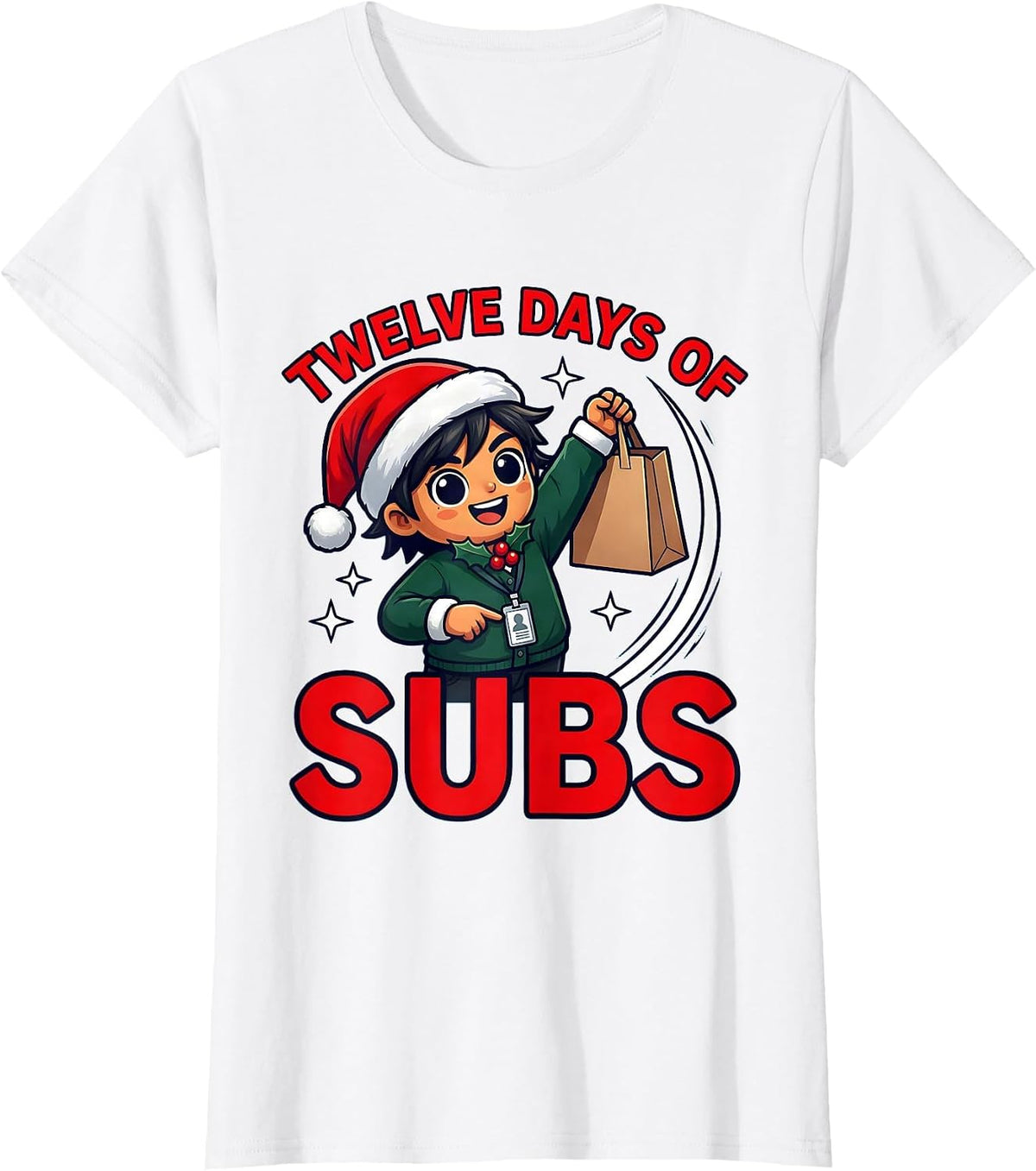 Women's TWELVE DAYS OF SUBS Funny Substitute Teacher Christmas T-Shirt - White