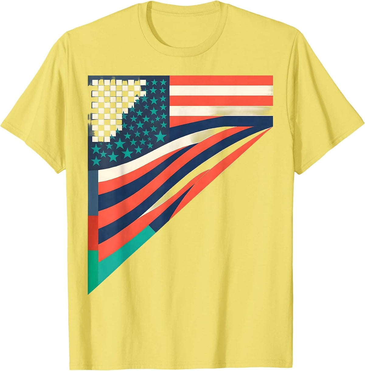 Men's Race Checkered Flag Drag Strip Patriotic Enthusiast T-Shirt - Lemon Yellow