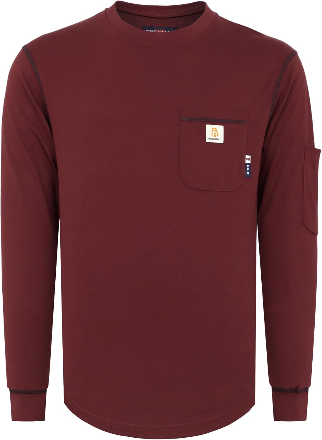 BOCOMAL FR Shirts for Men Lightweight Crew Flame Resistant Long Sleeve CAT2 - Maroon