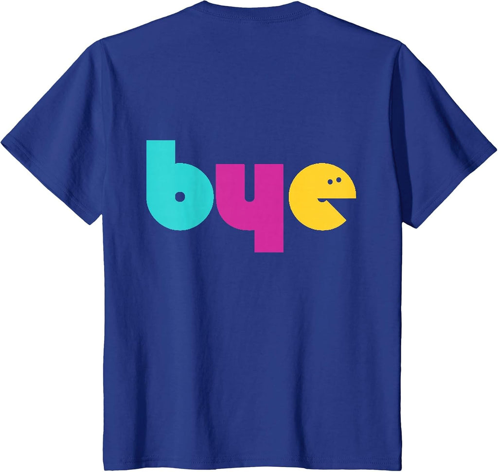 Hi Bye Smile Face Front & Back Design T-Shirt - size chart