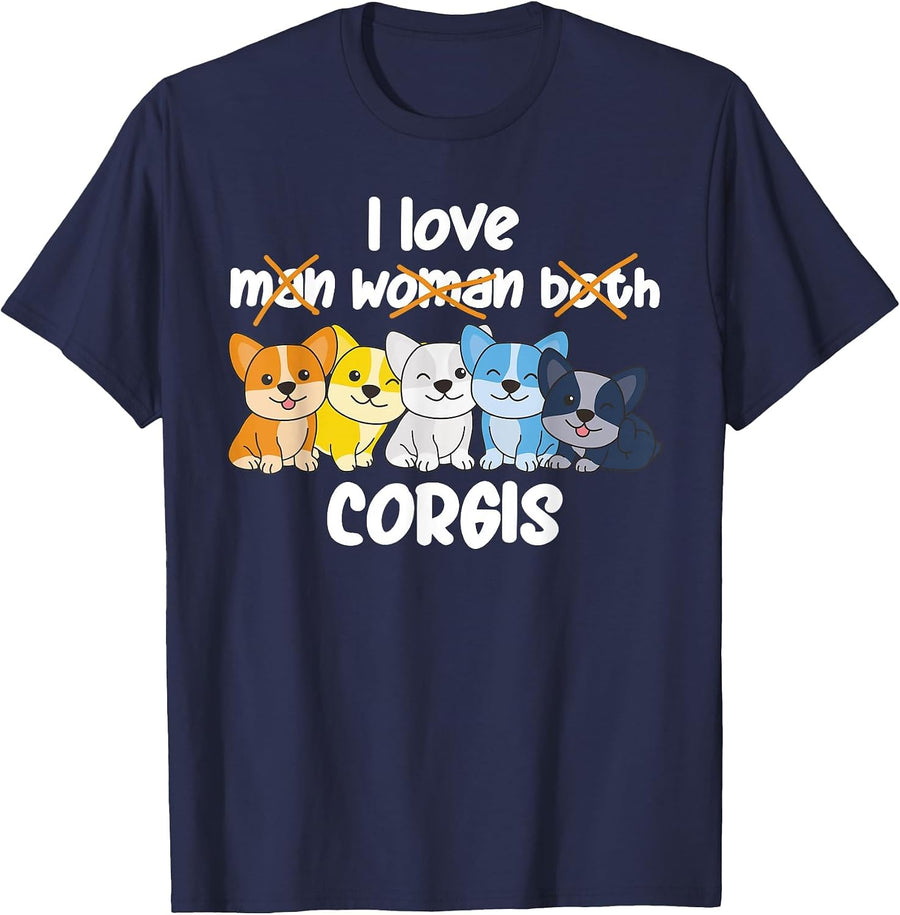 Aroace Flag Pride LGBTQ Dog Cute Aroace Corgi T-Shirt - Navy Blue