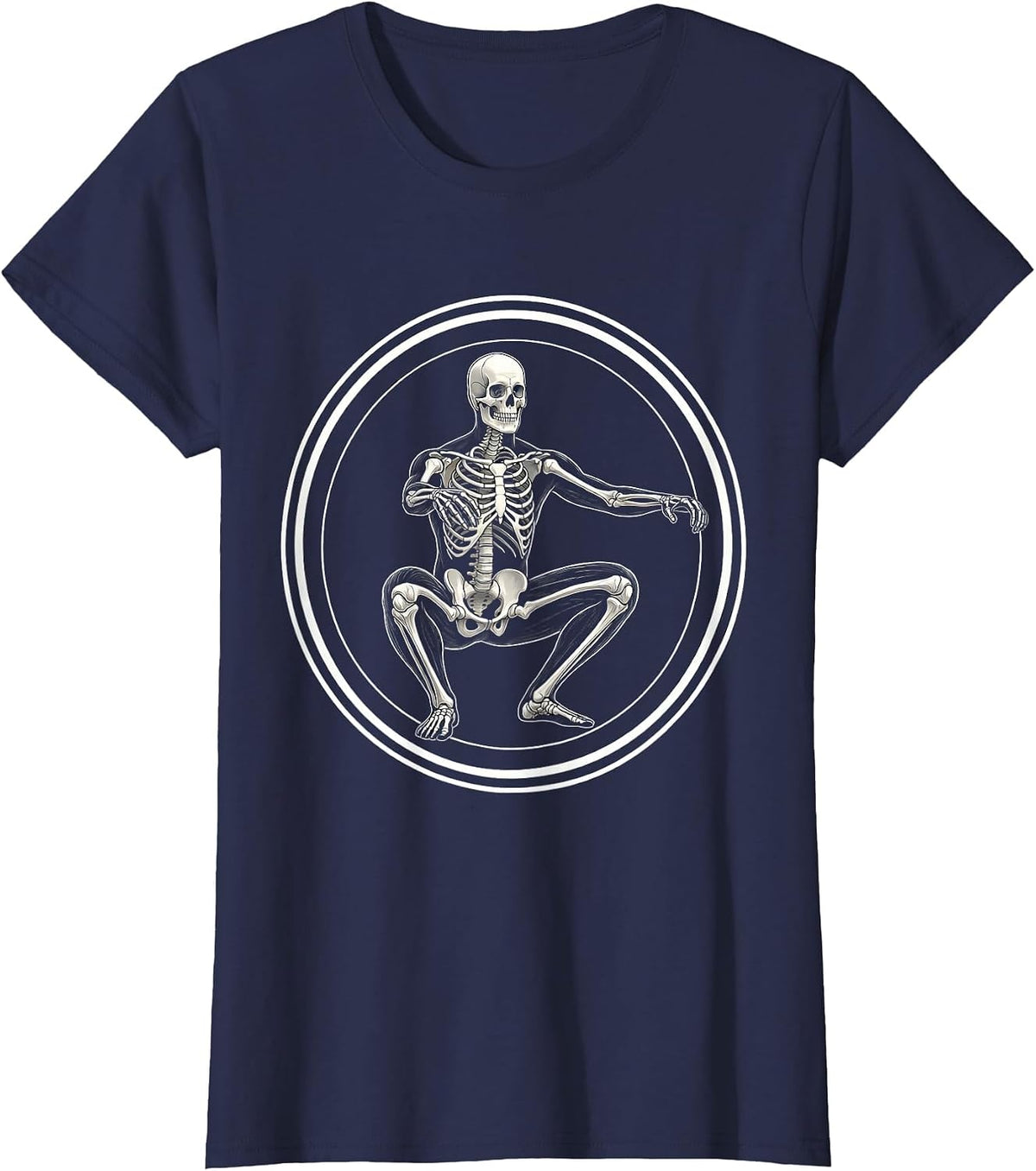 Women's Skeleton Deep Squat Physical Therapy Funny Bone T-Shirt - Navy Blue