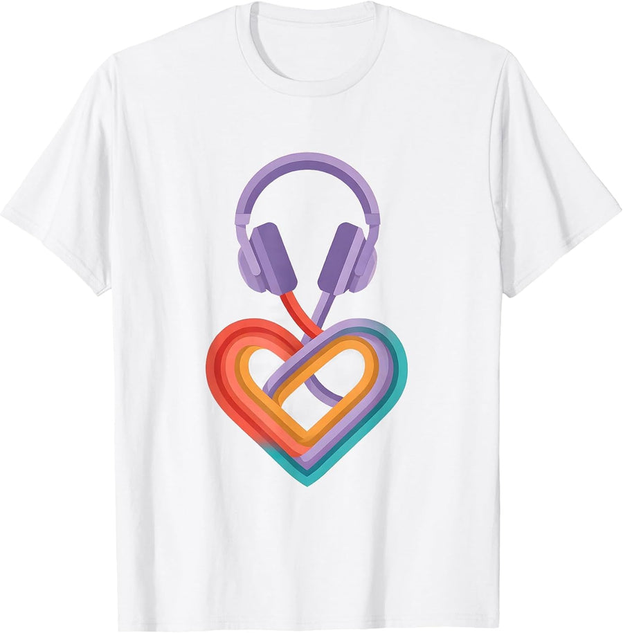 Men's Autism Awareness Headphone Heart Graphic T-Shirt - White