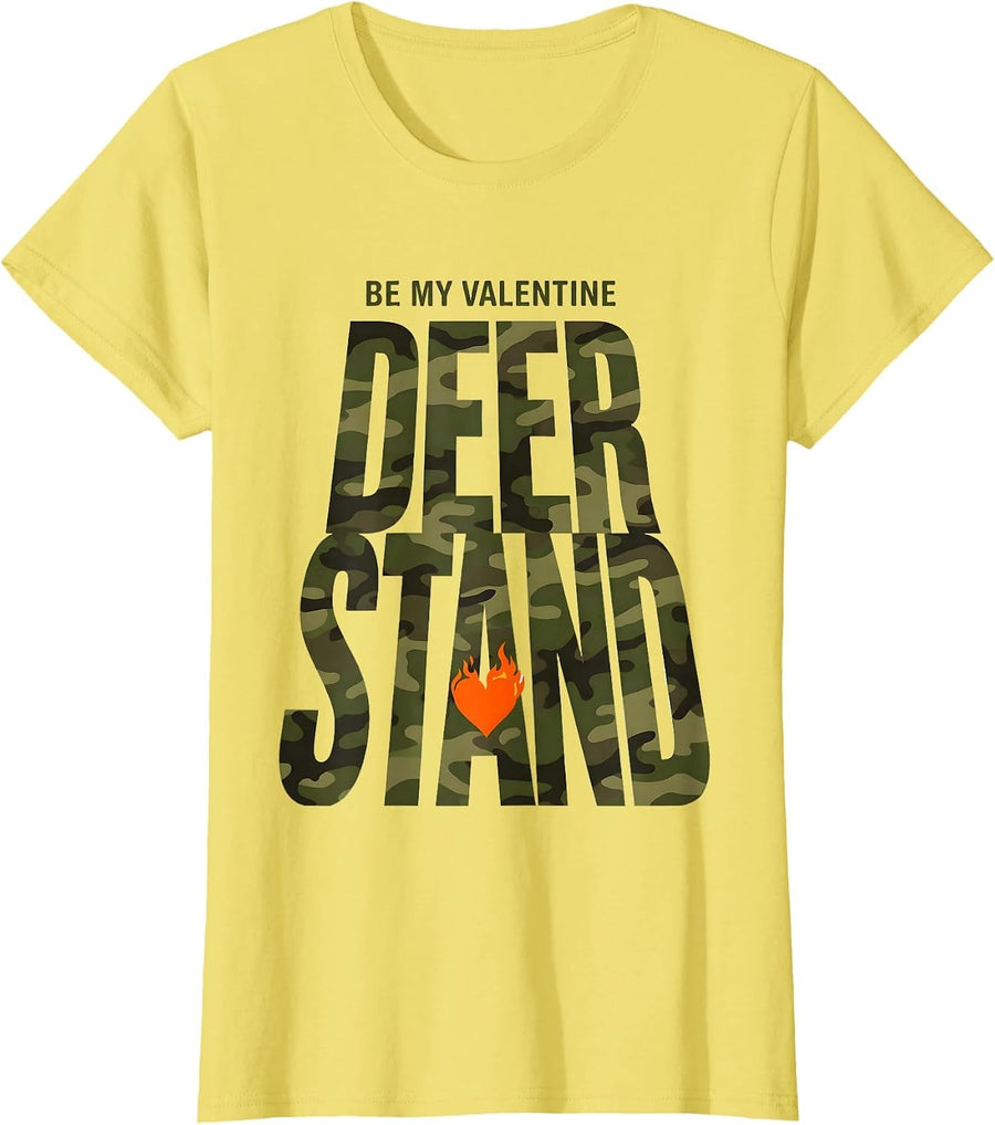 Be My Valentine Deer Stand Funny Hunting Valentine Camo Boys T-Shirt - Lemon Yellow