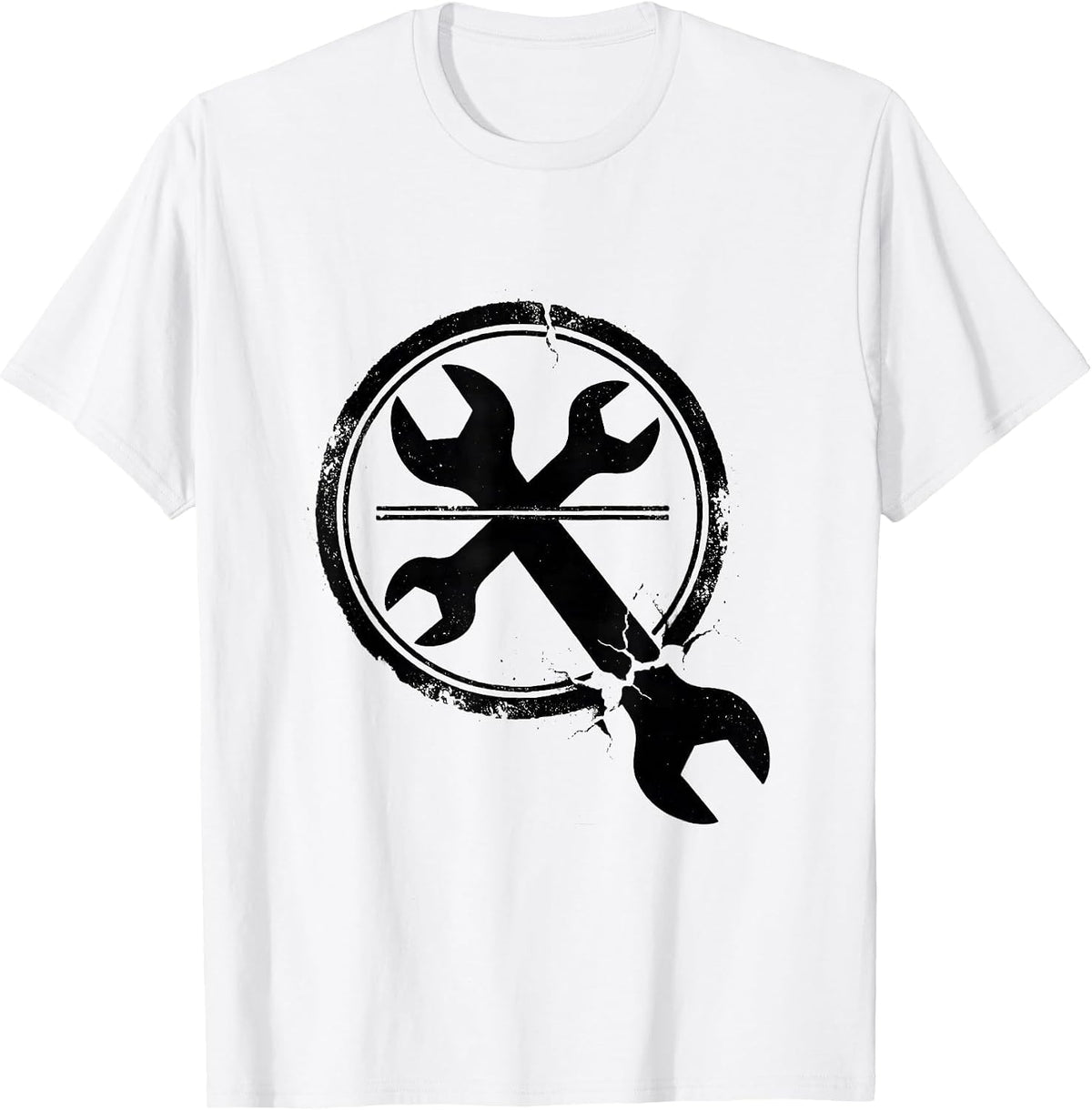 Men's Mechanic Seal Wrench Rubber Stamp Auto Shop Humor T-Shirt - White