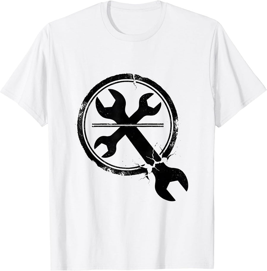 Men's Mechanic Seal Wrench Rubber Stamp Auto Shop Humor T-Shirt - White
