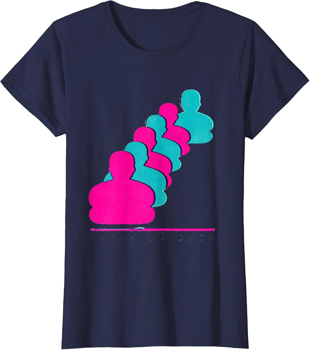 Women's Paras On Deck Funny Teacher Messy Bun Work T-Shirt - Navy Blue