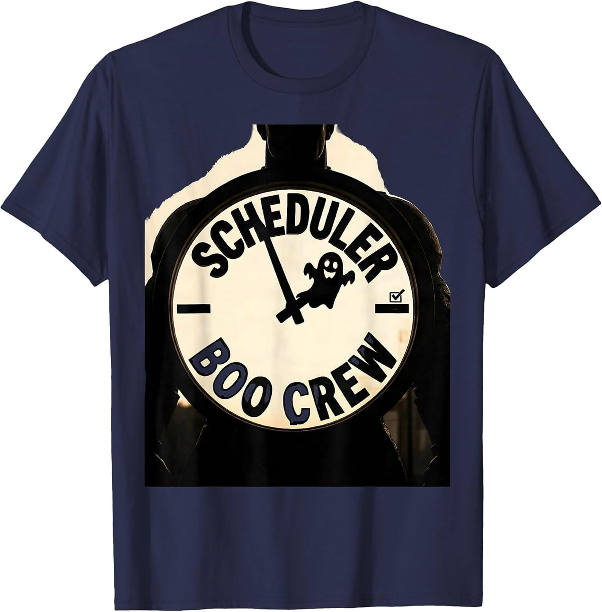 Men's Scheduler Boo Crew Funny Workplace Halloween Matching T-Shirt - Navy Blue