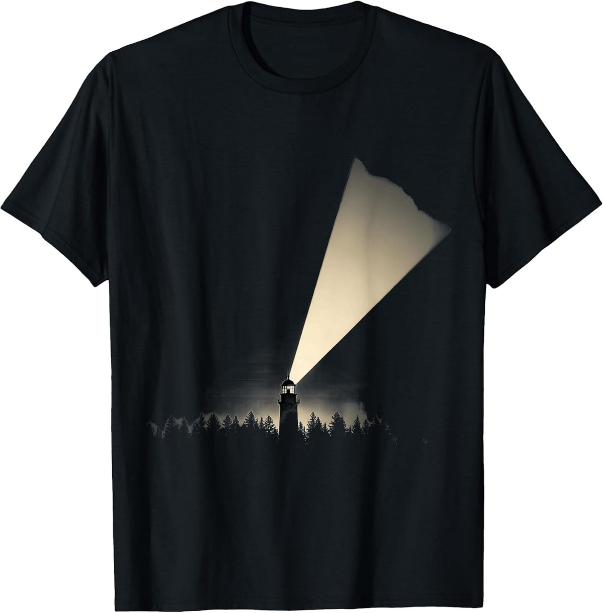 Men's Watchtower Spotlight Dark Forest Security Design T-Shirt - Black