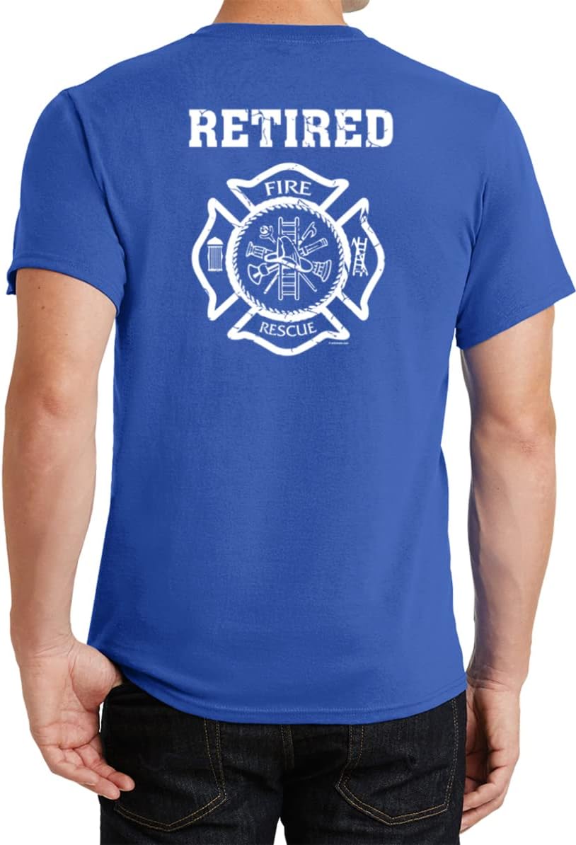 Buy Cool Shirts Retired Firefighter T-Shirt Front and Back - Royal