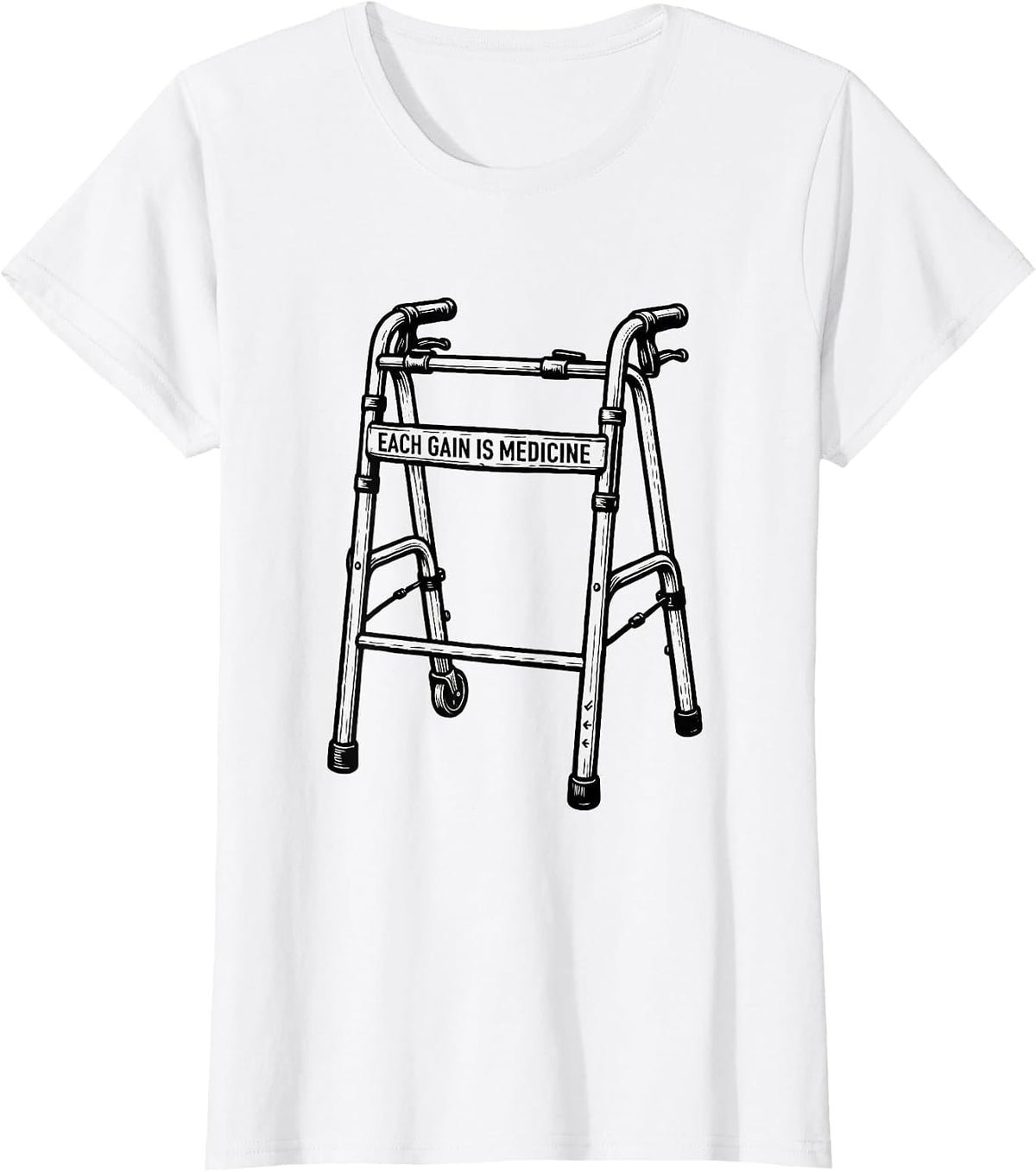 Each Gain Is Medicine Line Art Physical Therapy PT Gift T-Shirt - White