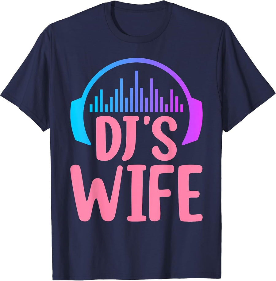 DJ's Wife Disc Jockey Turntable T-Shirt - Navy Blue