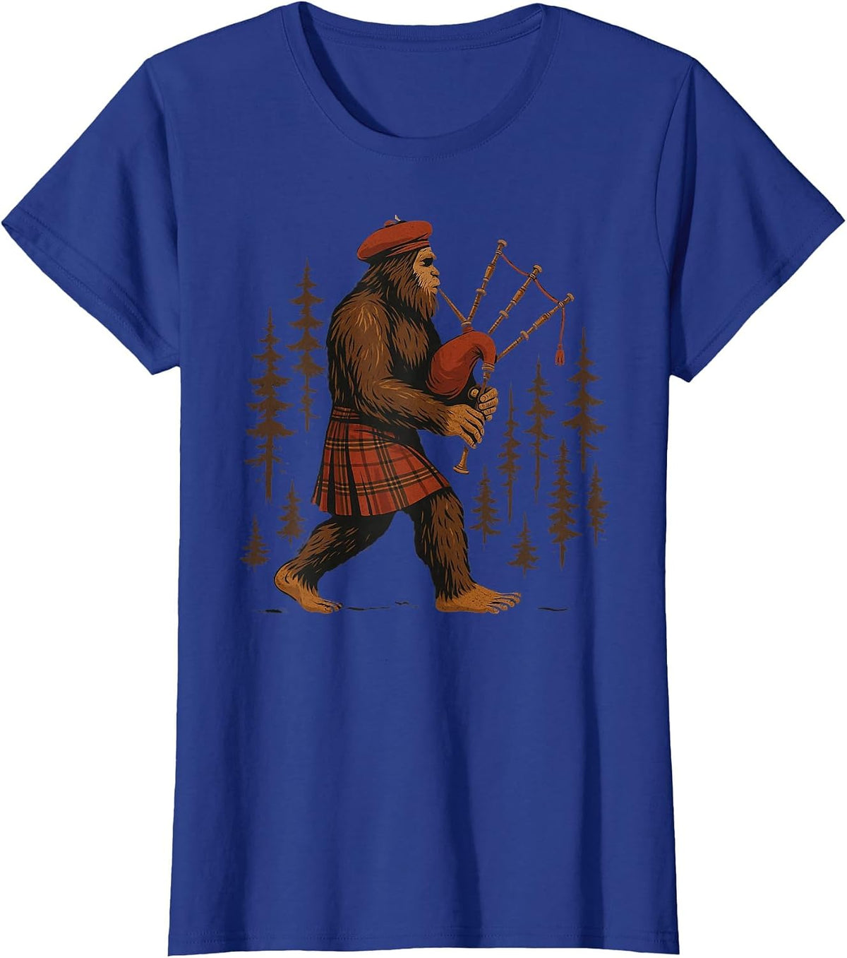Legendary Sasquatch Bagpipes in Kilts Through Forests T-Shirt - Royal Blue