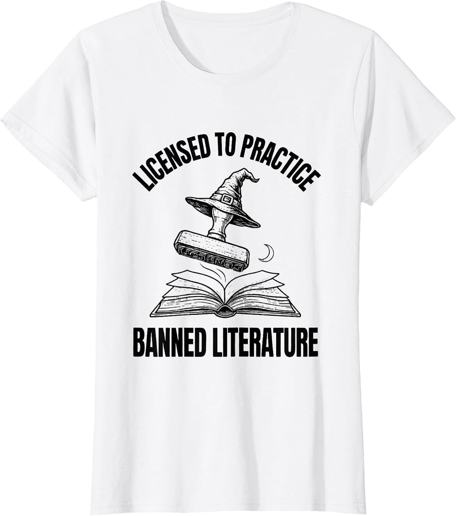 Women's Licensed To Practice Banned Literature Witchy Bookish T-Shirt - White