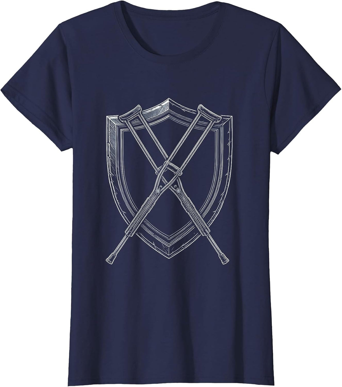 Women's Physical Therapy Crutches Shield Graphic T-Shirt - Navy Blue