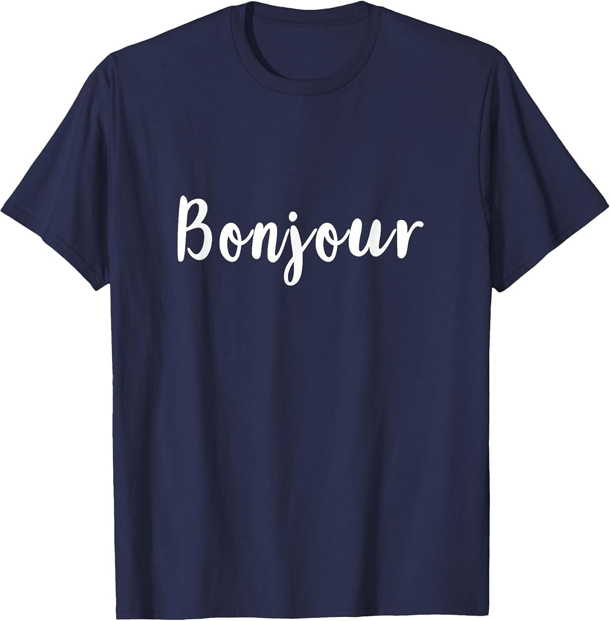 Bonjour Hello French Proverb Graphic Design T-Shirt - Navy Blue