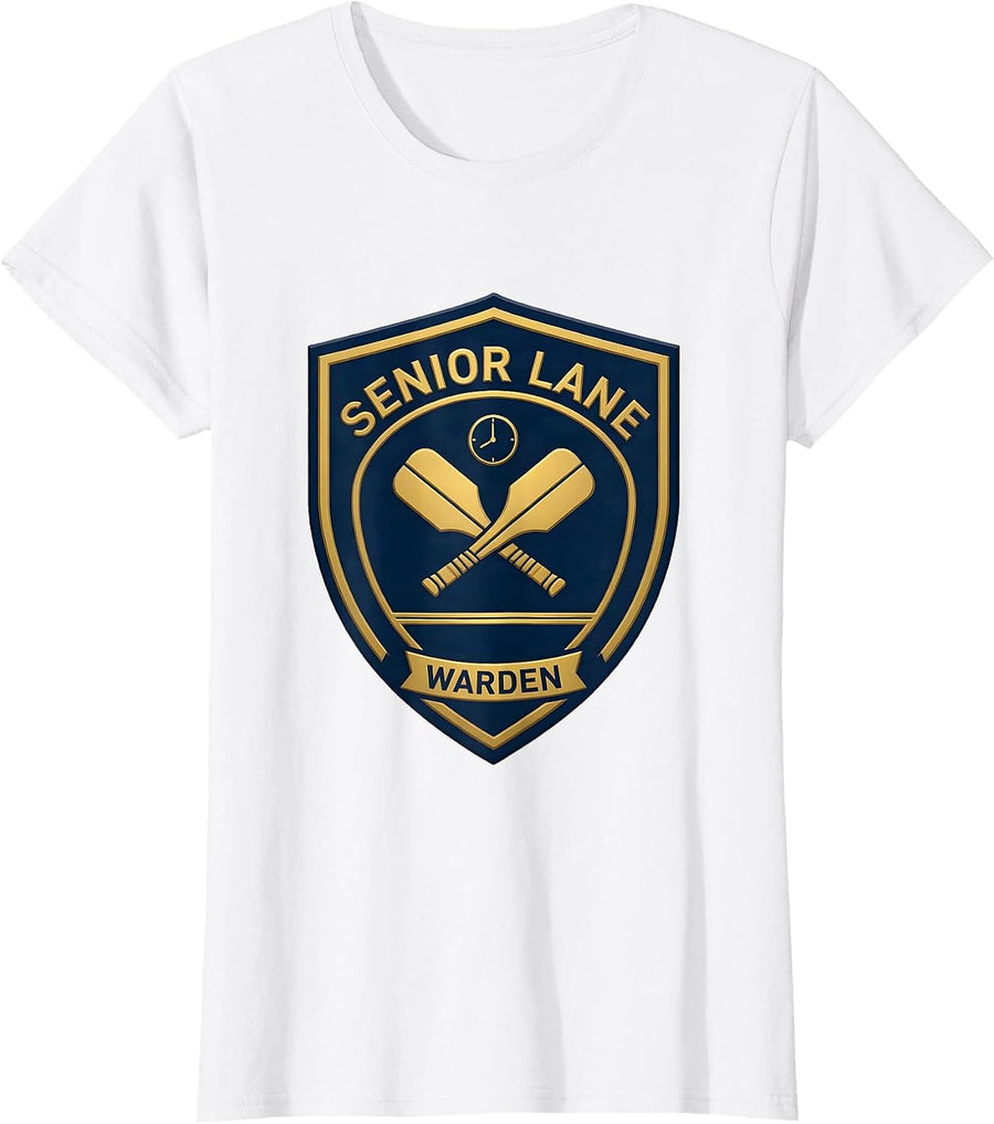 Women's Senior Lane Warden Funny Swimmer Swim Team Humor T-Shirt - White