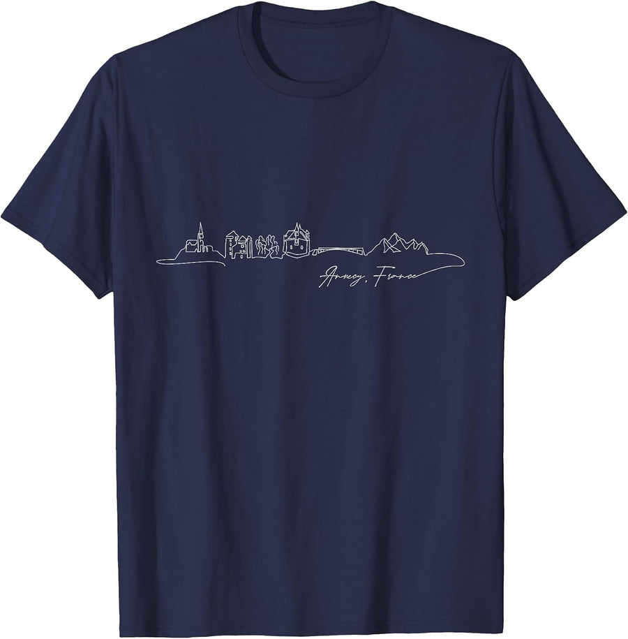 Signature Annecy City Skyline - France Souvenir T-Shirt - Navy Blue