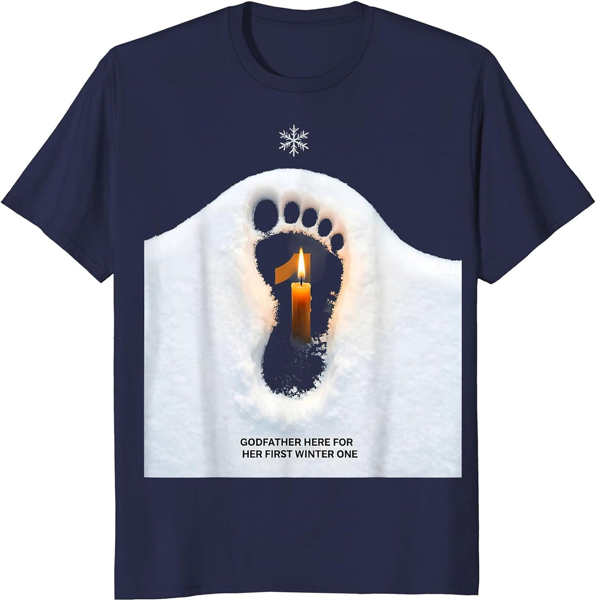 Godfather Here For Her First Winter ONE Matching Winter T-Shirt - Navy Blue