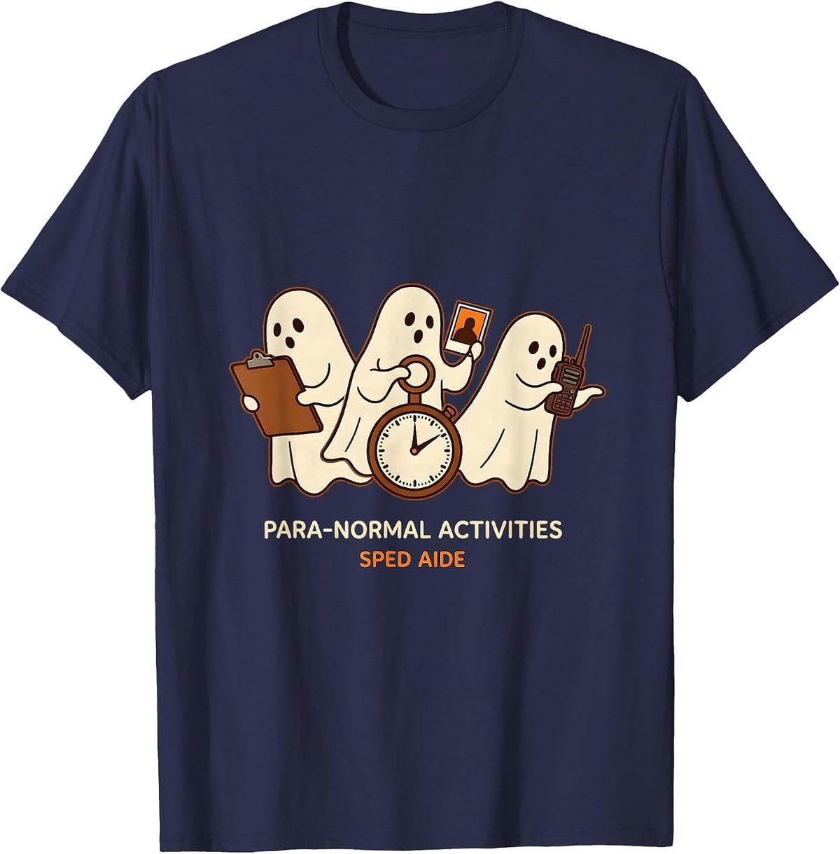 Men's Para-Normal Activities SPED Aide Ghost Teacher Halloween T-Shirt - Navy Blue