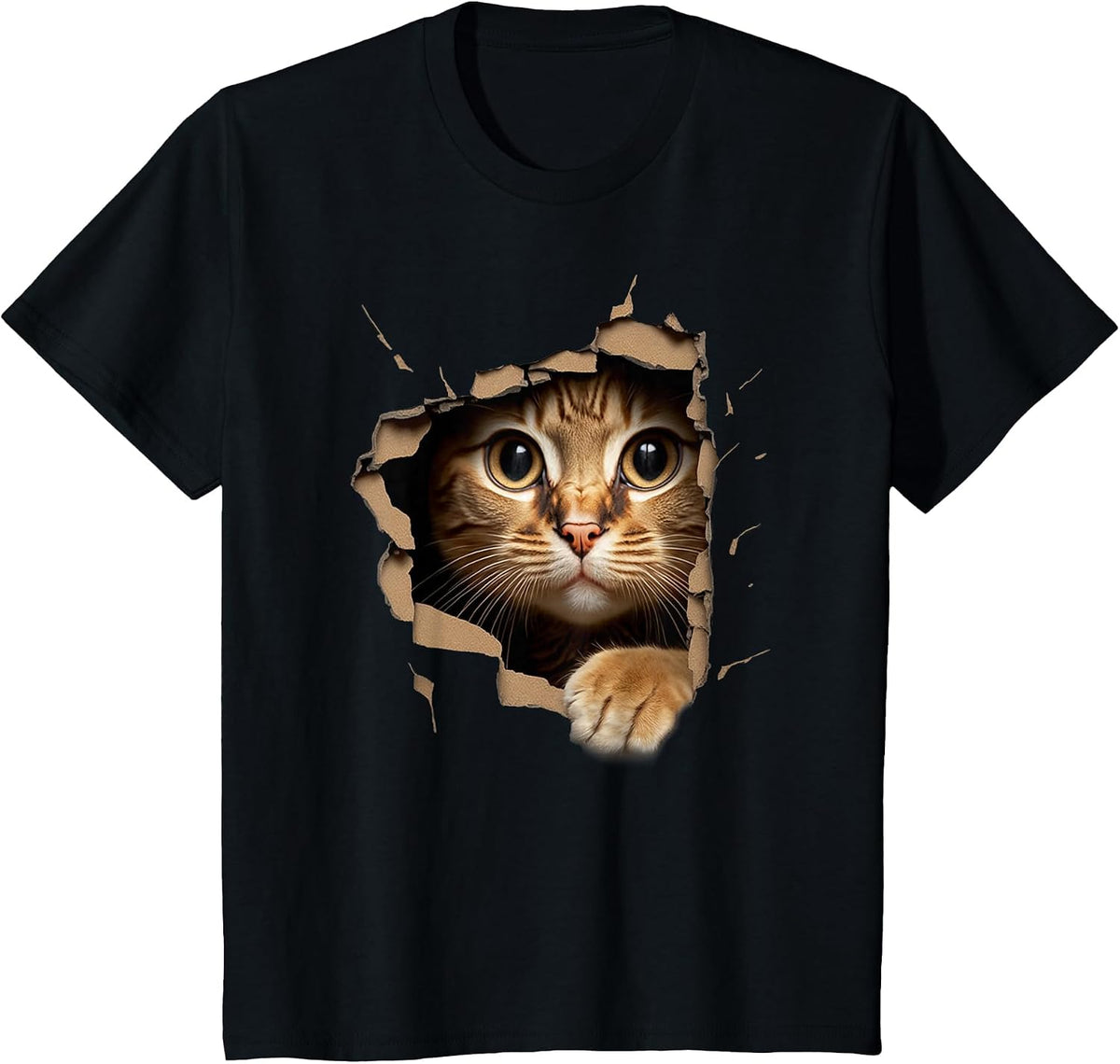Cute Kitten Looks from Torn Fabric - Cats T-Shirt - Black