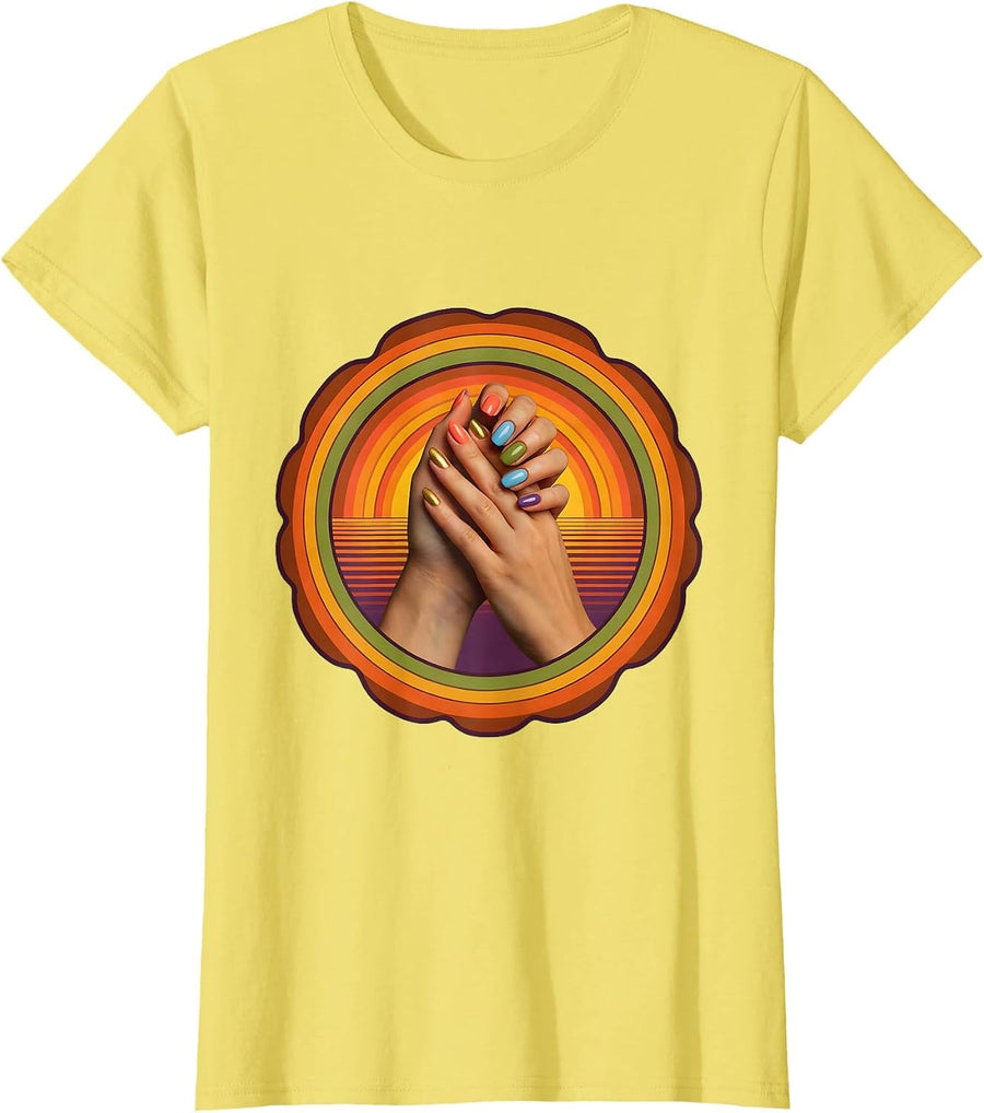 Women's Rainbow Nails Lesbian Pride Graphic Design T-Shirt - Lemon Yellow