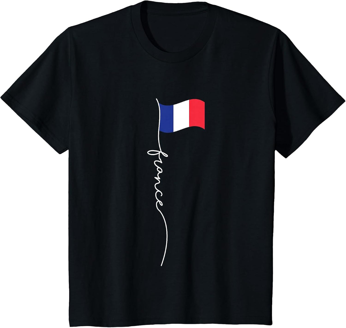France Signature Flag Pole - Elegant Patriotic French Flag T-Shirt - Black