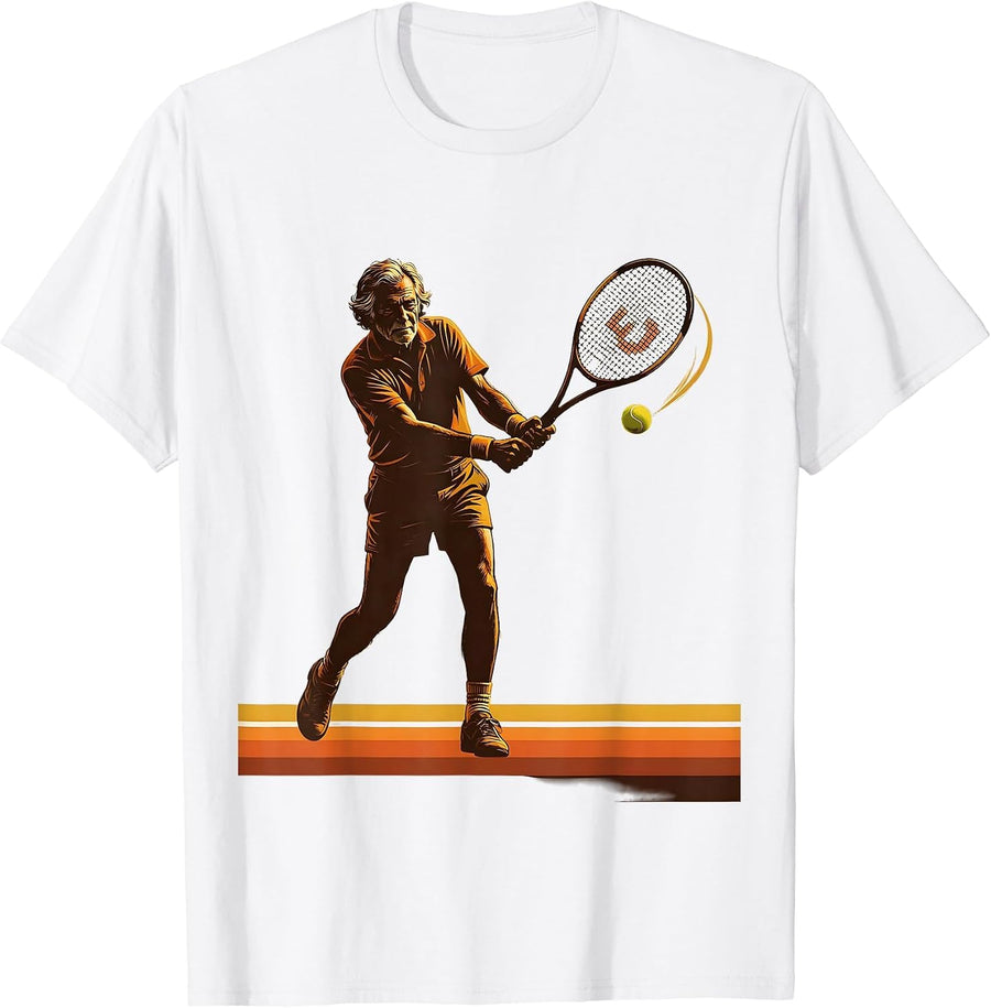 Men's Retro Tennis Player Swing Humor Vintage Racket Lover T-Shirt - White
