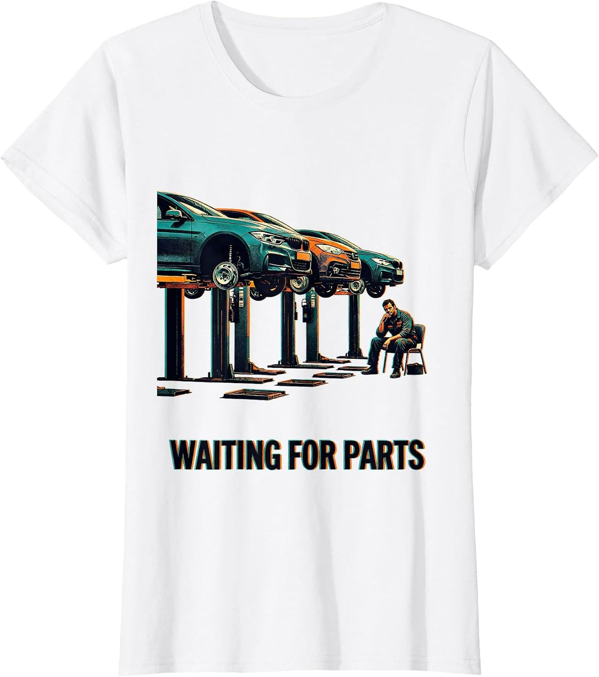 Waiting For Parts Funny Mechanic Skeleton Auto Repair Humor T-Shirt - White