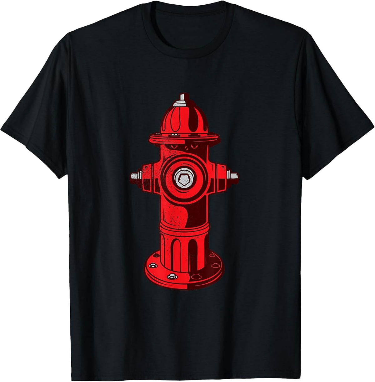 Red Graphic Fire Hydrant Firefighter Work T-Shirt T-Shirt - Black
