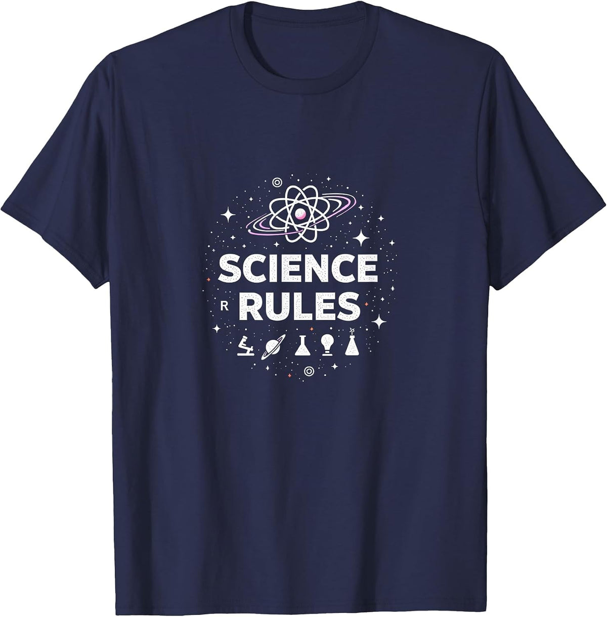 Science Rules Space Exploration Teacher Gift Cosmic Theme T-Shirt - Navy Blue