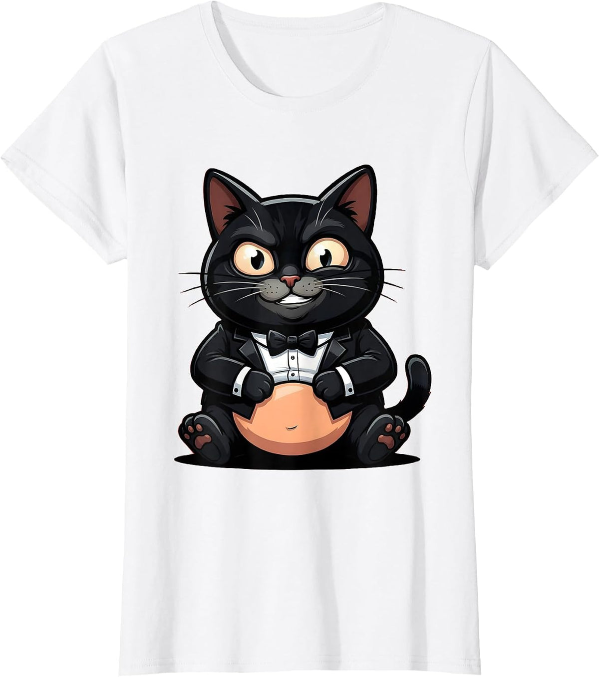 Dapper Cat in Tuxedo Funny Formal Cat Art T-Shirt - White