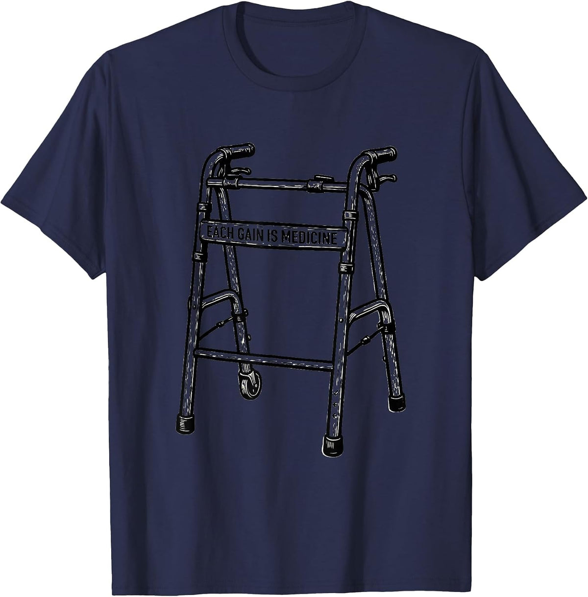 Each Gain Is Medicine Line Art Physical Therapy PT Gift T-Shirt - Navy Blue