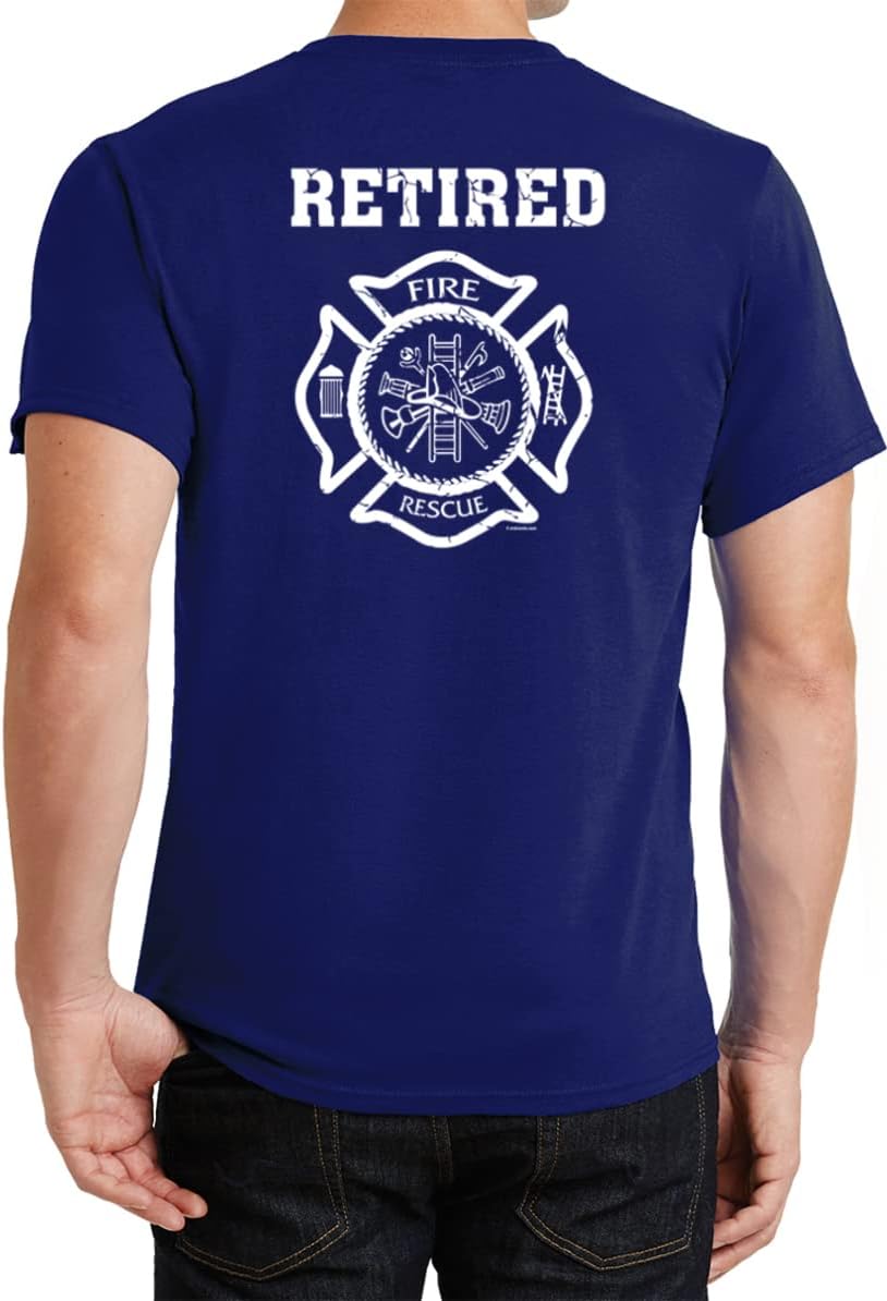 Buy Cool Shirts Retired Firefighter T-Shirt Front and Back - Navy
