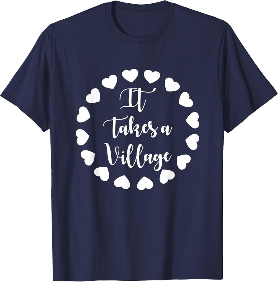 It Takes A Village Tee Shirt T-Shirt Adoption Foster T-Shirt - Navy Blue