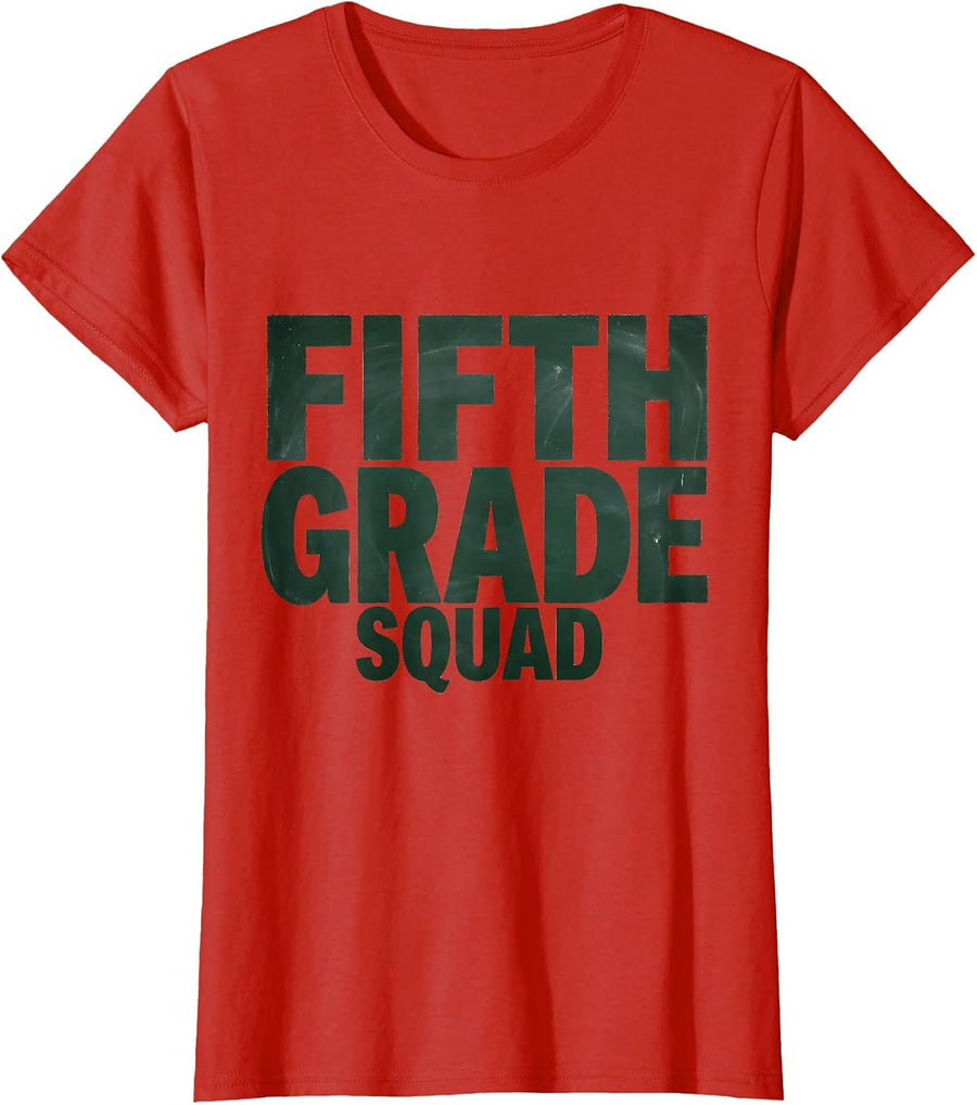 Women's Fifth Grade Squad Cute Teacher Pencil Apple Back To School T-Shirt - Red