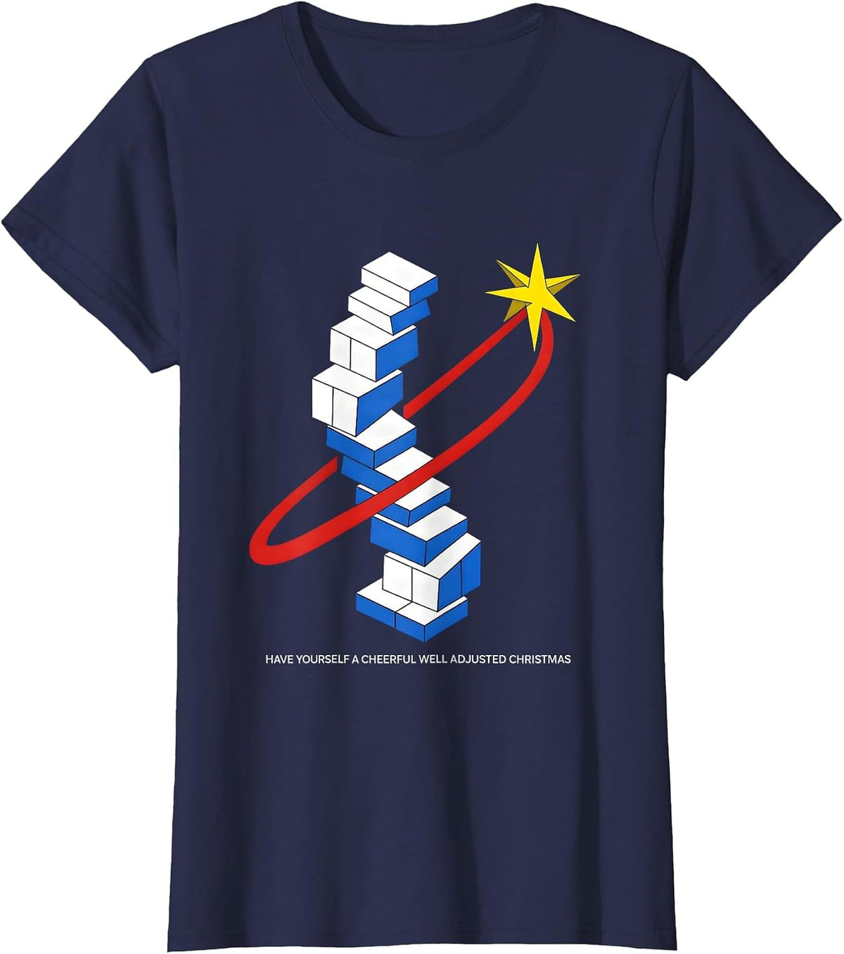 Women's Have Yourself A Cheerful, Well Adjusted Christmas Funny T-Shirt - Navy Blue
