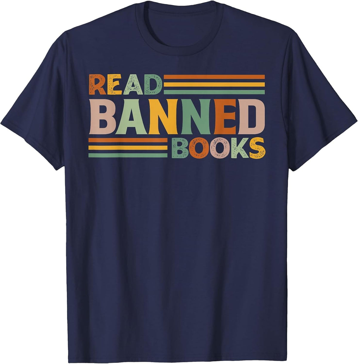 Read Banned Books Retro Stripes Librarian Reader T-Shirt - Navy Blue