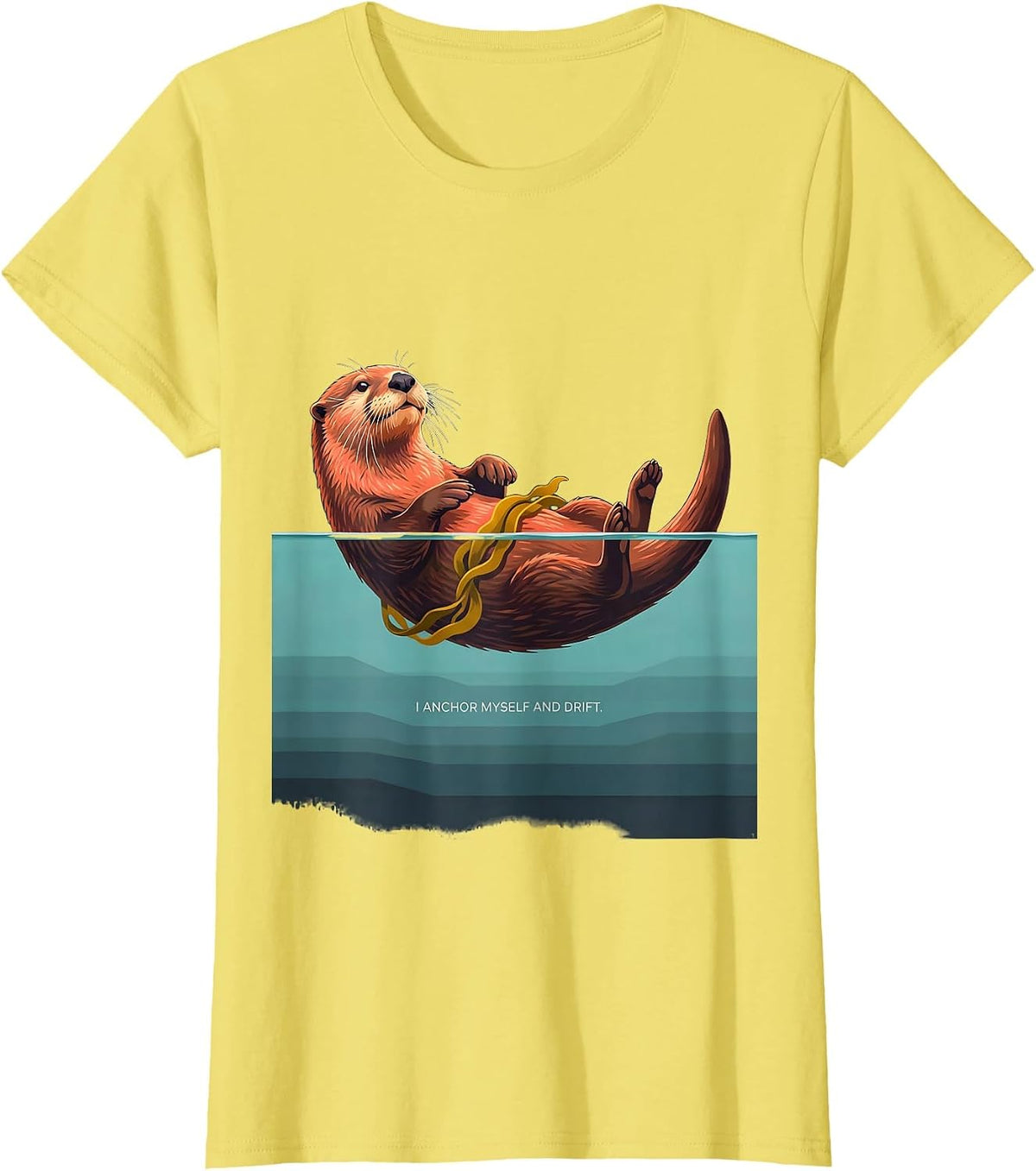 I Anchor Myself And Drift Funny Otter Lover Animal Humor T-Shirt - Lemon Yellow