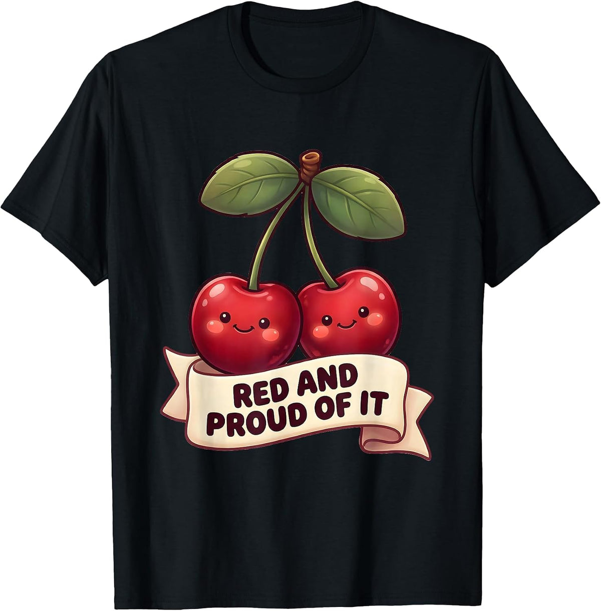 Men's Red and Proud of It Cherry Graphic Design T-Shirt - Black