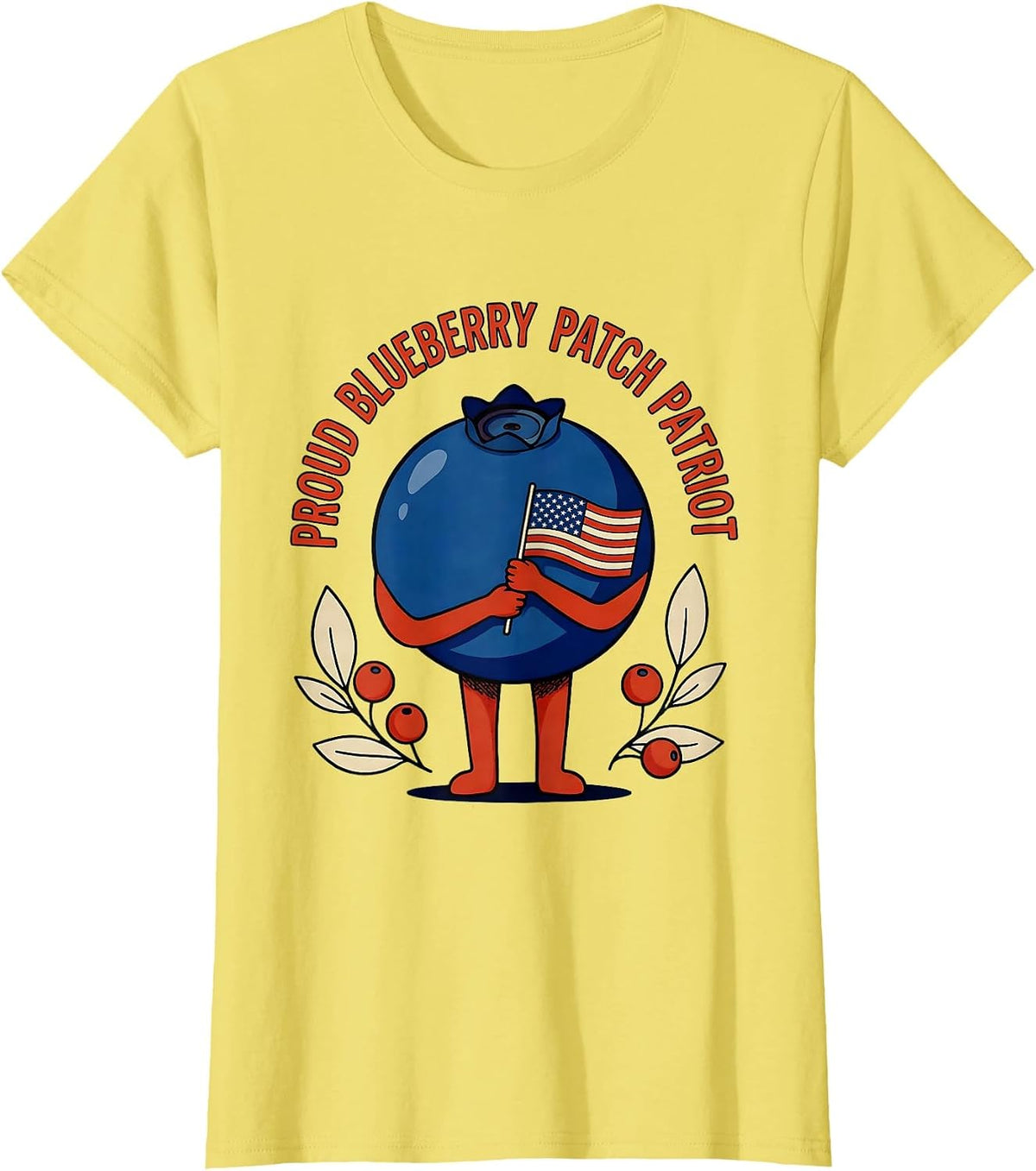 Women's Proud Blueberry Patch Patriot Red White Blue Design T-Shirt - Lemon Yellow