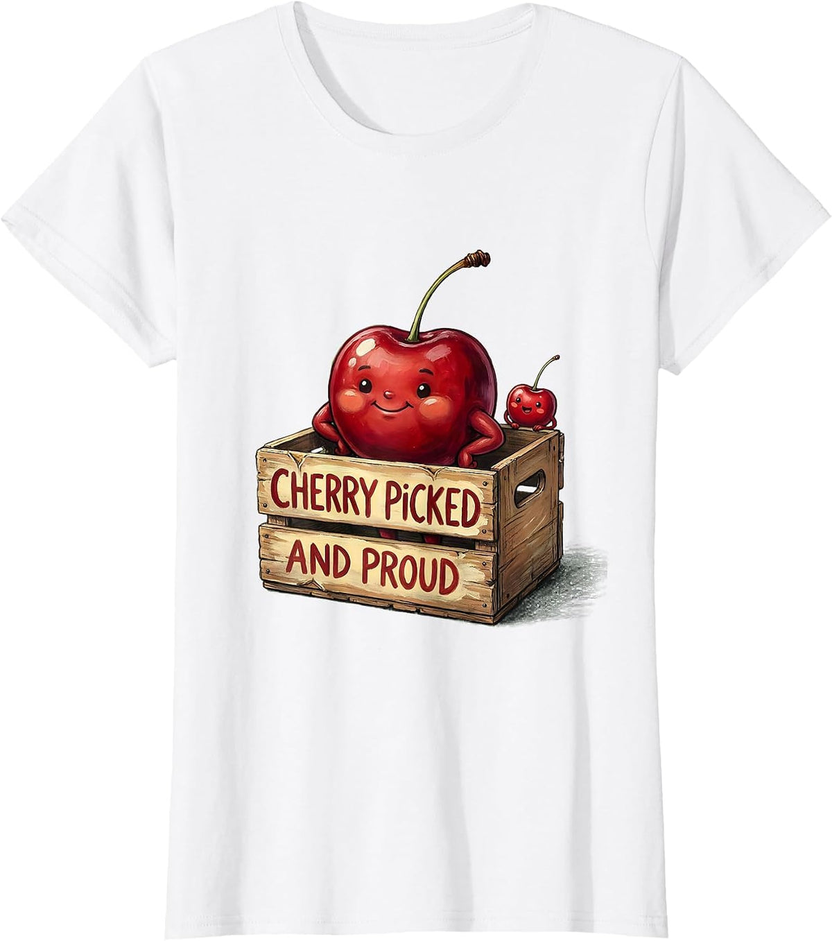 Women's Cherry Picked and Proud Fun Cherry Design T-Shirt - White