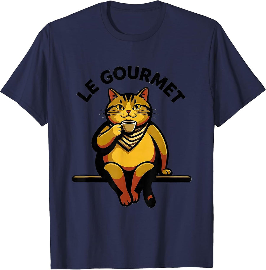 Le Gourmet Funny Francophile Cat Lover Gift for French T-Shirt - Navy Blue